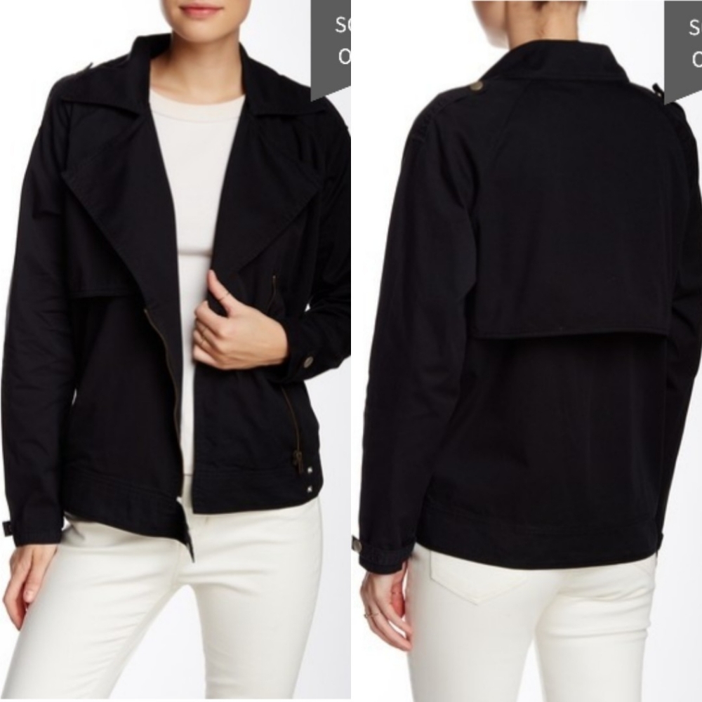 Michael Stars Moto Trench Jacket Black Twill XS